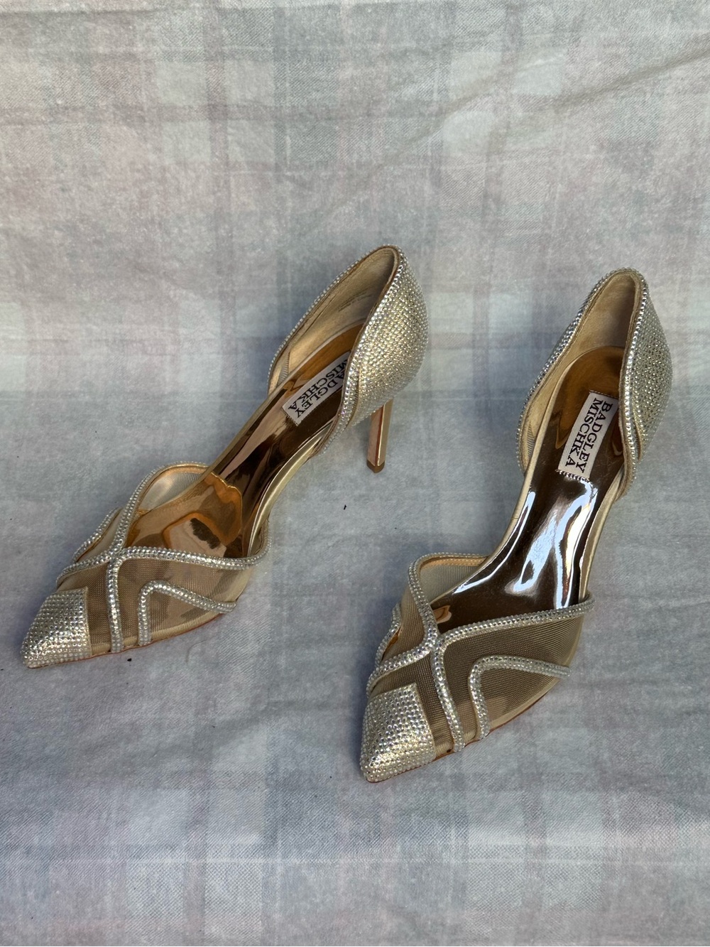 Badgley Mischka Gold Crystal D'Orsay Pointed Heels